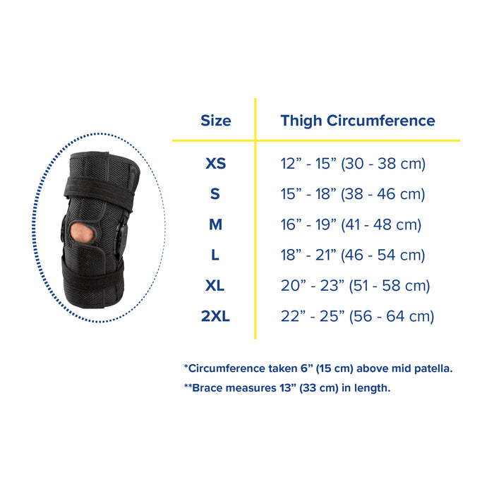 Breg Shortrunner Airmesh soft knee brace size chart, by Brace Direct.