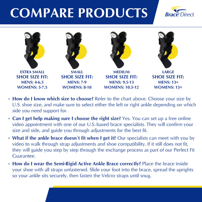 Brace Direct Semi-Rigid Active Ankle Brace for Sports & Recovery - Maximum Ankle Support for Athletes & Injury Recovery