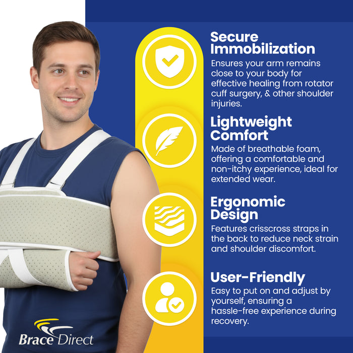 Brace Direct Foam Arm Sling Shoulder Immobilizer - Comfortable Support for Rotator Cuff Recovery