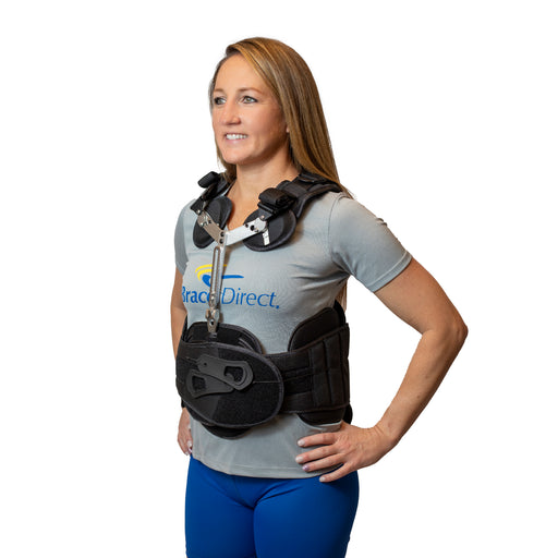 Side view of the Brace Align TLSO Thoracic Back Support Brace PDAC L0456, L0457, worn by a model.