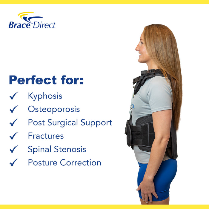 Plus Size TLSO Thoracic Full Back Brace with Anterior Thoracic Extension – Pain Relief for Compression Fractures, Osteoporosis & Post-Surgical Recovery by Brace Align – PDAC L0456/L0457 – With Plus Size Extension (Fits Waist up to 66 in)