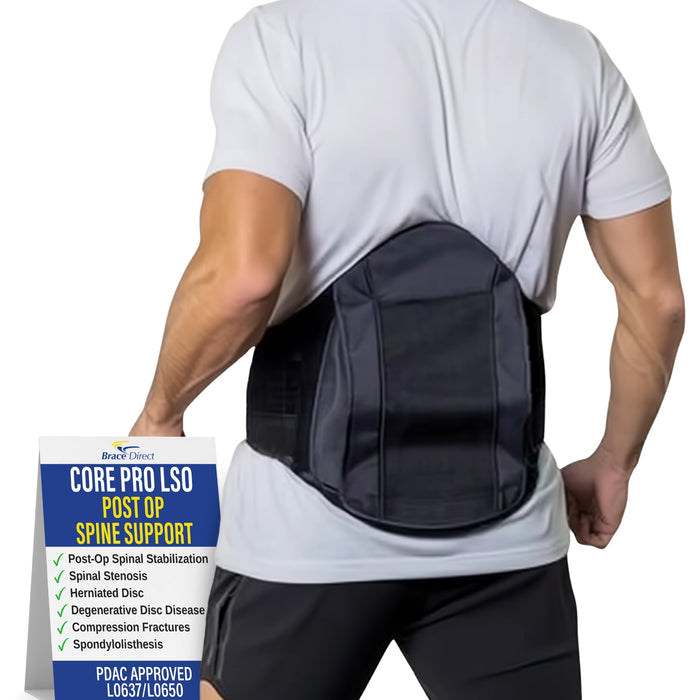 Brace Align Core Pro LSO Back Brace - Adjustable Lumbar Sacral Orthosis with 6:1 Pulley Compression & Custom Panels L0650 L0637