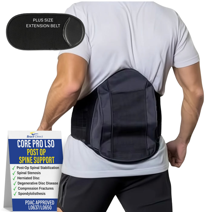 Brace Align Core Pro LSO Back Brace - Adjustable Lumbar Sacral Orthosis with 6:1 Pulley Compression & Custom Panels L0650 L0637