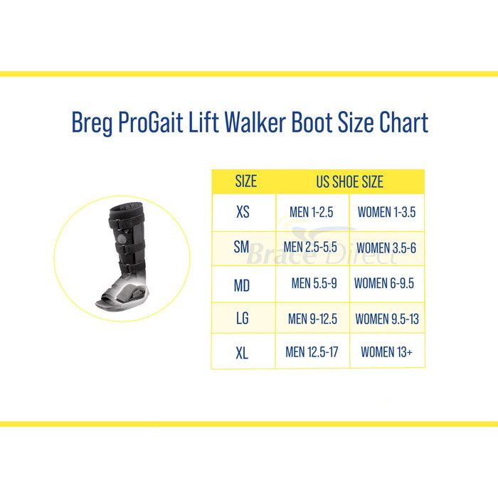 Breg ProGait Lift Walker Boot sizing for men and women, by Brace Direct.