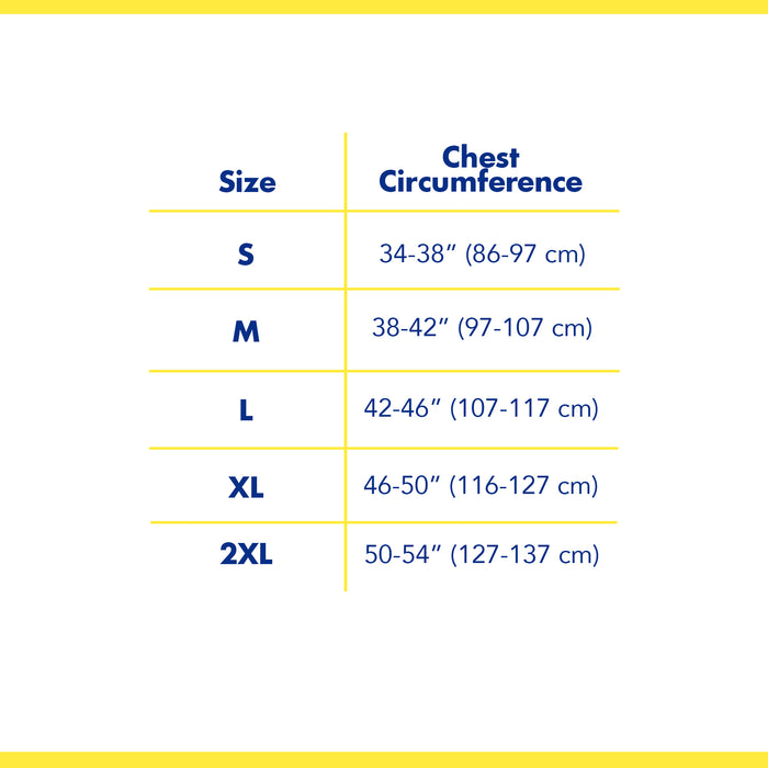 Breg Curtis Shoulder Stabilizing Sleeve size chart.