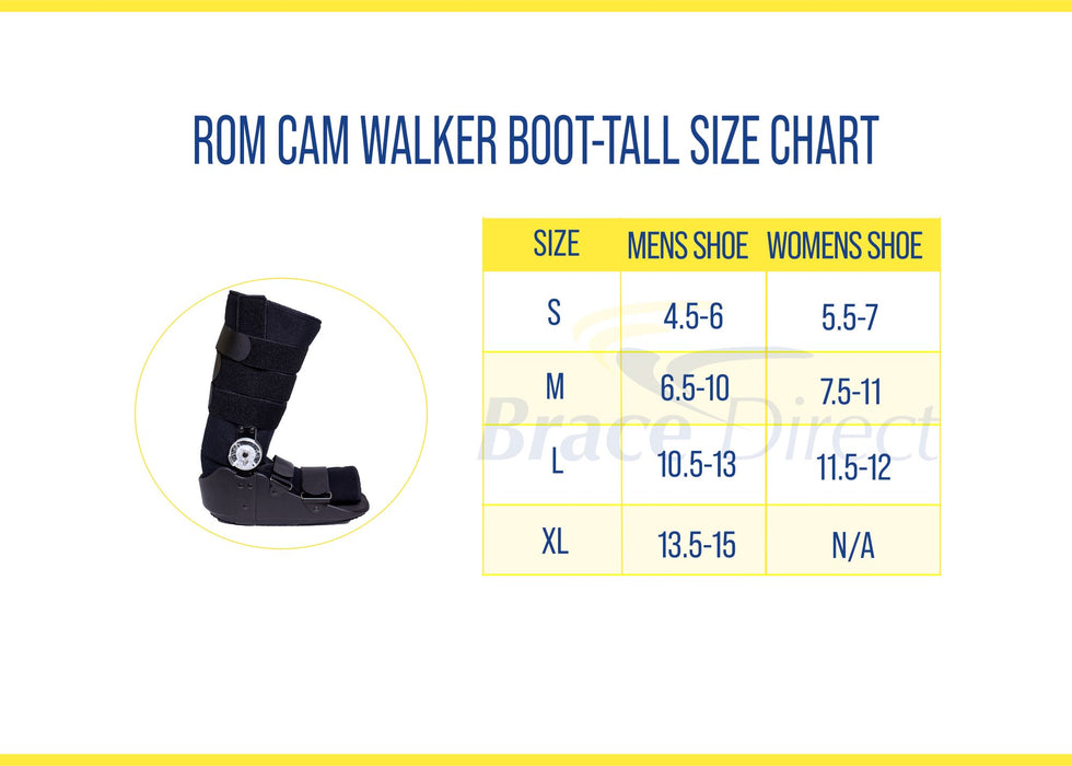 ROM CAM Walker Tall – Adjustable Range-of-Motion Fracture Boot with Moldable Uprights for Broken Foot, Ankle Sprains & Post-Op Recovery by Brace Direct – Small (US Shoe Men 4.5-6 / Women 5.5-7)