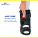 Infographic highlighting the air pump feature of the Air CAM Walker Fracture Boot Short, which provides custom compression.