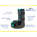 Infographic with the Pediatric Walker Fracture Boot features: shock absorbing insole, rocker bottom sole, and wide footbed.