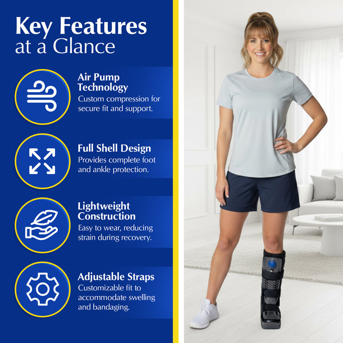 Brace Direct Lightweight Medical Full Shell Walking Boot - Tall Walking Boot With Air Pump