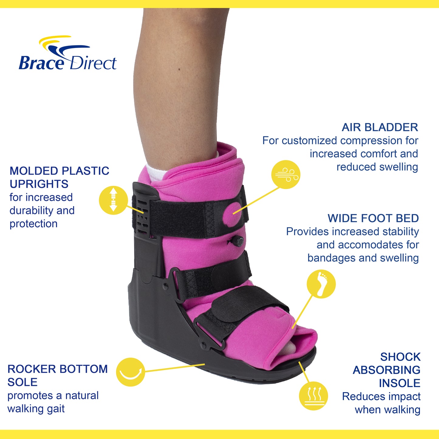Brace Direct Womens Short Air Walker Boot with Pink Liner