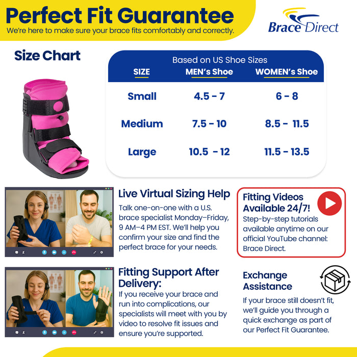Brace Direct Women'S Short Air Walker Boot - Pink Lined Medical Walking Boot For Women