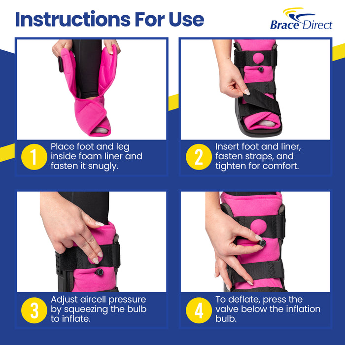 Brace Direct Women'S Short Air Walker Boot - Pink Lined Medical Walking Boot For Women