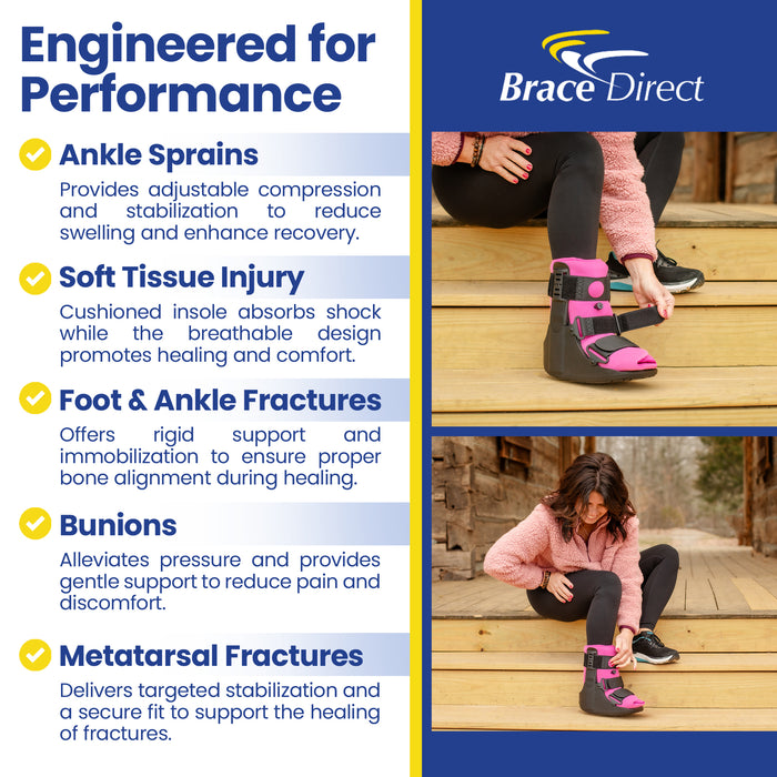 Brace Direct Women'S Short Air Walker Boot - Pink Lined Medical Walking Boot For Women