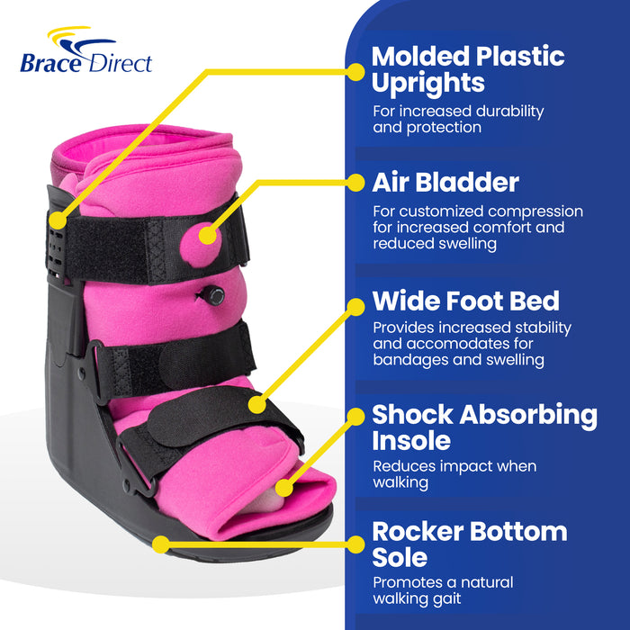 Brace Direct Women'S Short Air Walker Boot - Pink Lined Medical Walking Boot For Women