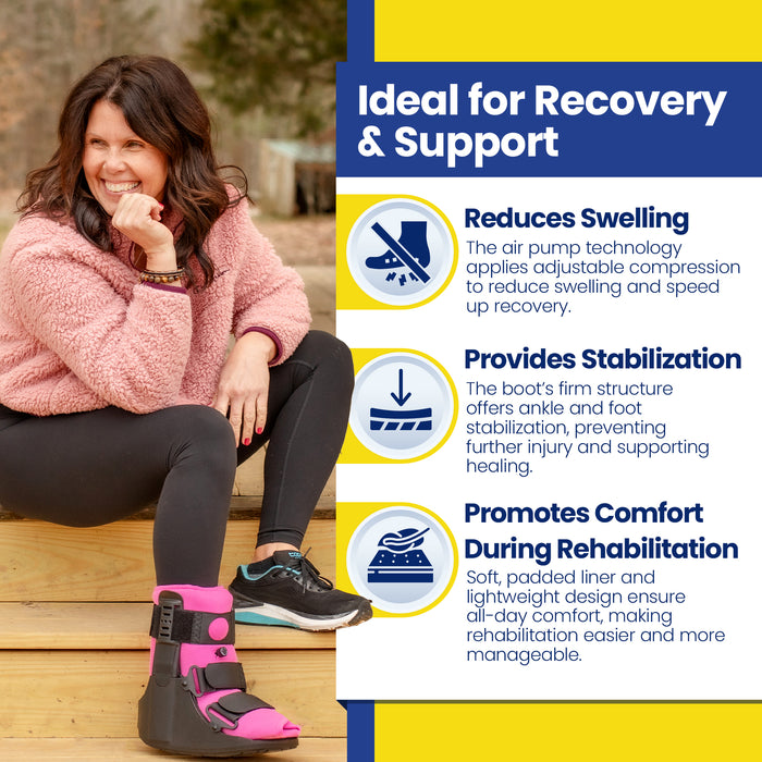 Brace Direct Women'S Short Air Walker Boot - Pink Lined Medical Walking Boot For Women