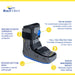 Infographic with the Lightweight Medical Full Shell Walking Boot with Air Pump features: rocker bottom sole, toe protection.