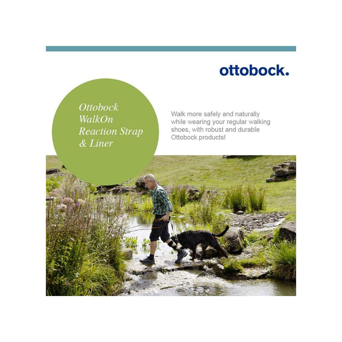 Graphic of man using an Ottobock ankle-foot orthosis walking outdoors, highlighting how easy and safe it is to walk with it.