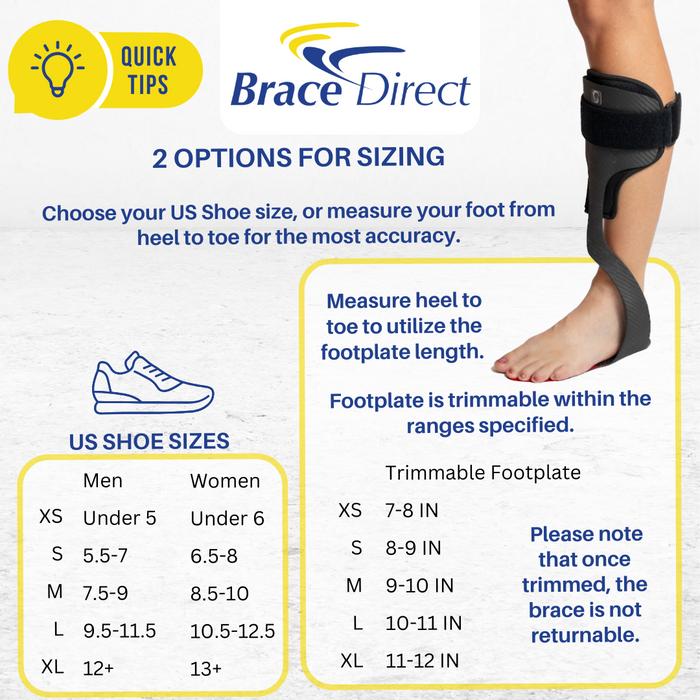 Elite Pro Carbon Fiber AFO – Lightweight Trim-to-Fit Support for Foot Drop, Ankle Contractures & Spasticity – Guardian by Brace Direct – PDAC L1932 – Right X-Small (US Shoe Women 3 / Trim-to-Fit Footplate 7-8 in)