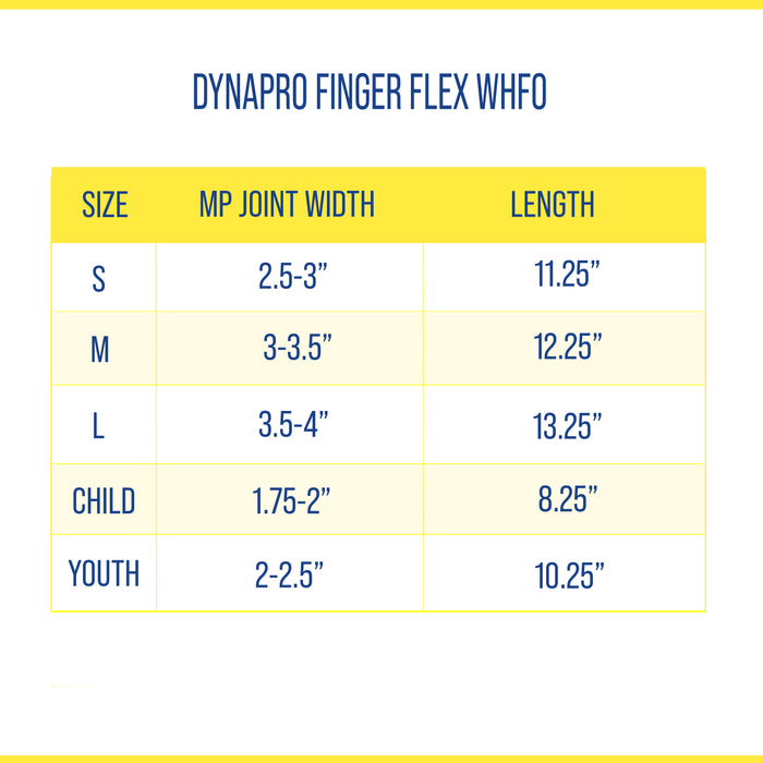 Brace Direct OCSI DynaPro Finger Flex size chart.