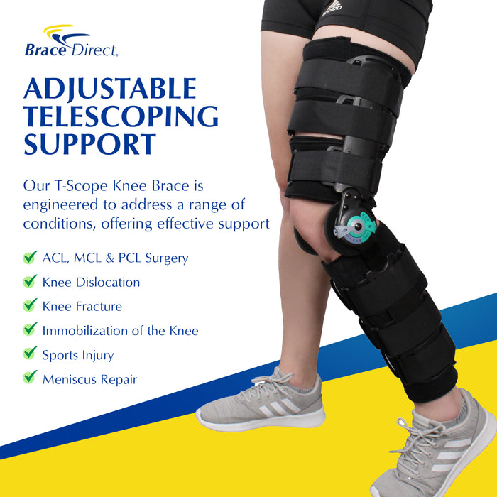 Brace Direct Post Op ROM Hinged T-Scope Knee Brace - Complete Support for Surgery & Injury Recovery