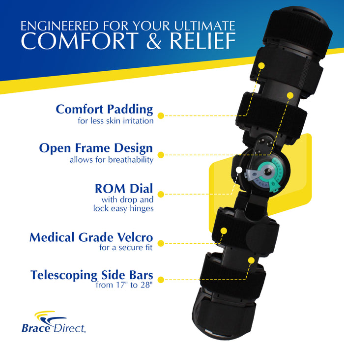 Brace Direct Post Op ROM Hinged T-Scope Knee Brace - Complete Support for Surgery & Injury Recovery