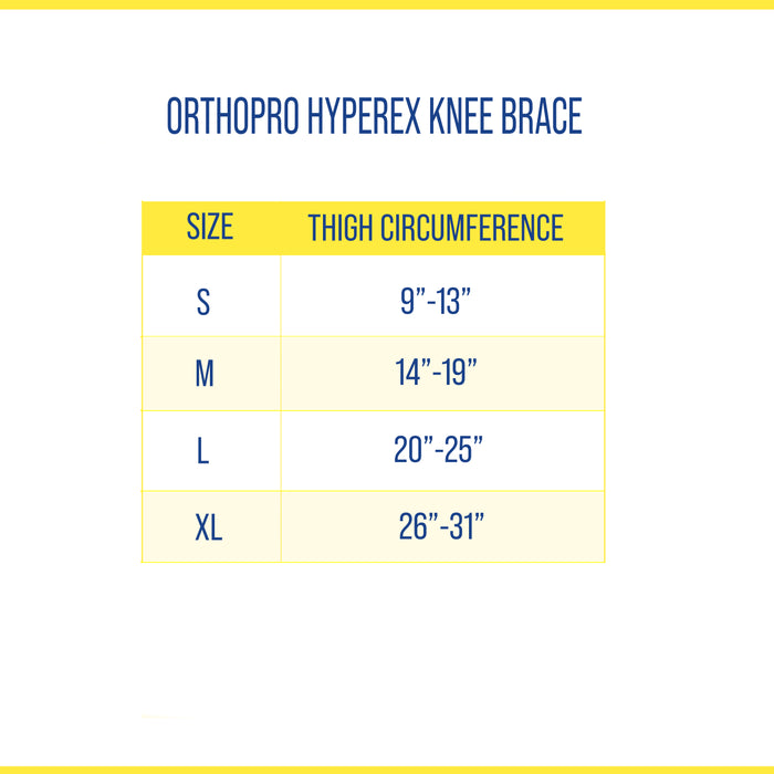 OCSI OrthoPro HyperEx Knee Brace size chart.