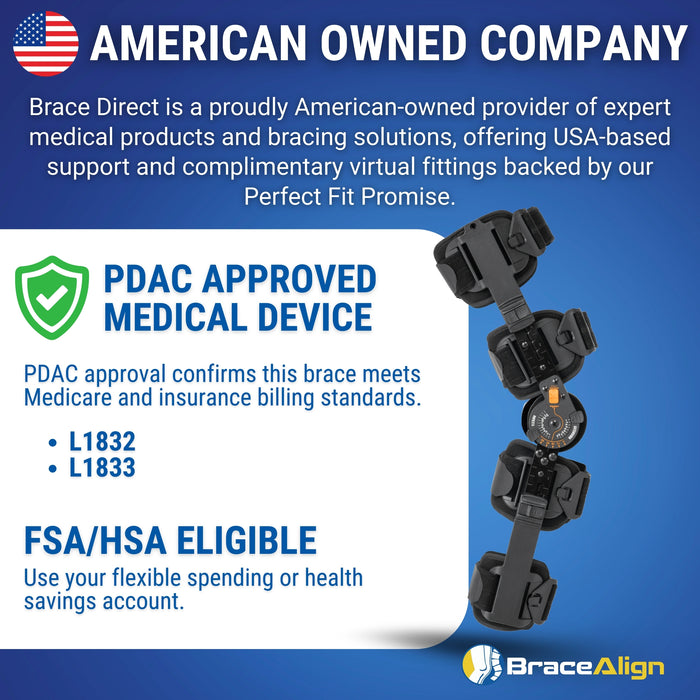 Brace Align FlexTrack ROM Telescoping Knee Brace - Adjustable Hinged Post Op Stabilizer for ACL, MCL, PCL Injuries & Surgical Recovery - L1832 L1833