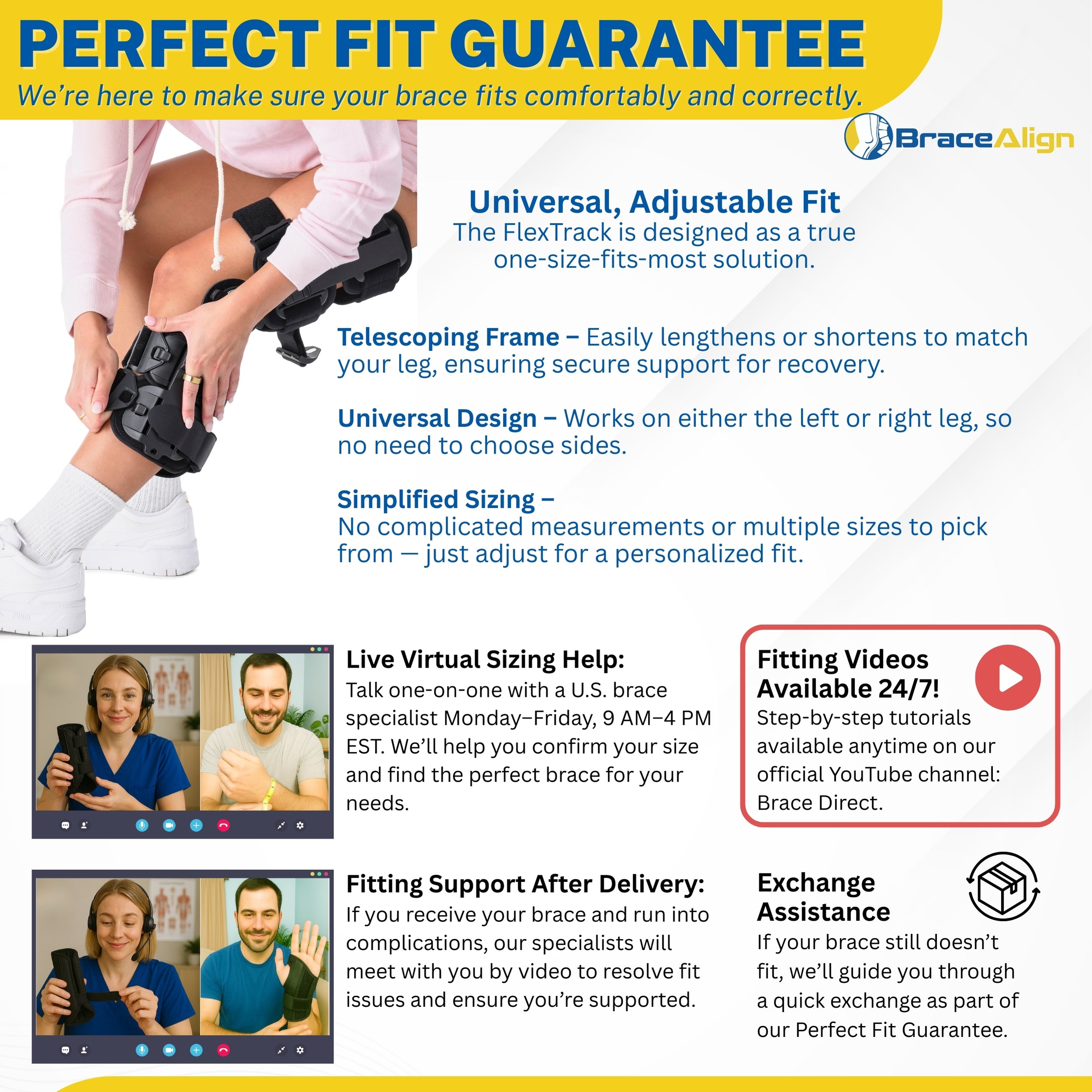 Brace Align FlexTrack ROM Telescoping Post Op Knee Brace - Hinged ...