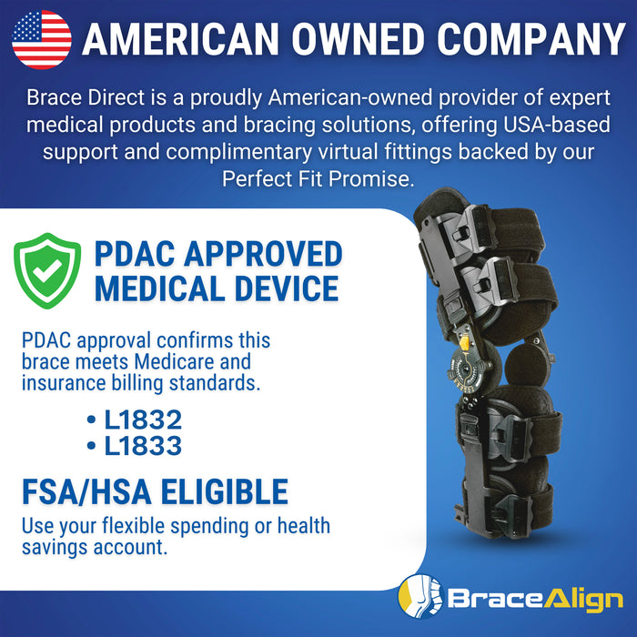 Brace Align FlexTrack ROM Telescoping Knee Brace - Adjustable Hinged Post Op Stabilizer for ACL, MCL, PCL Injuries & Surgical Recovery - L1832 L1833