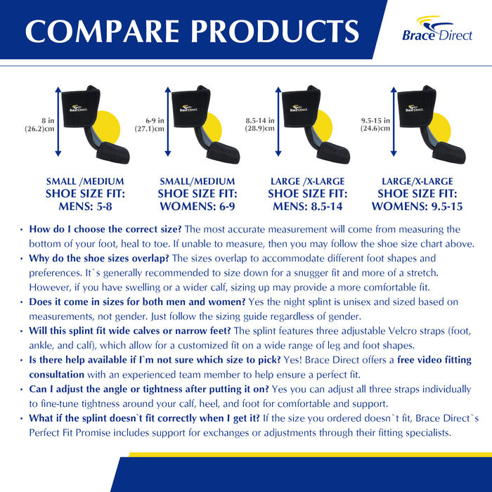 Brace Direct Dorsal Night Splint - Adjustable Relief for Plantar Fasciitis and Heel Pain