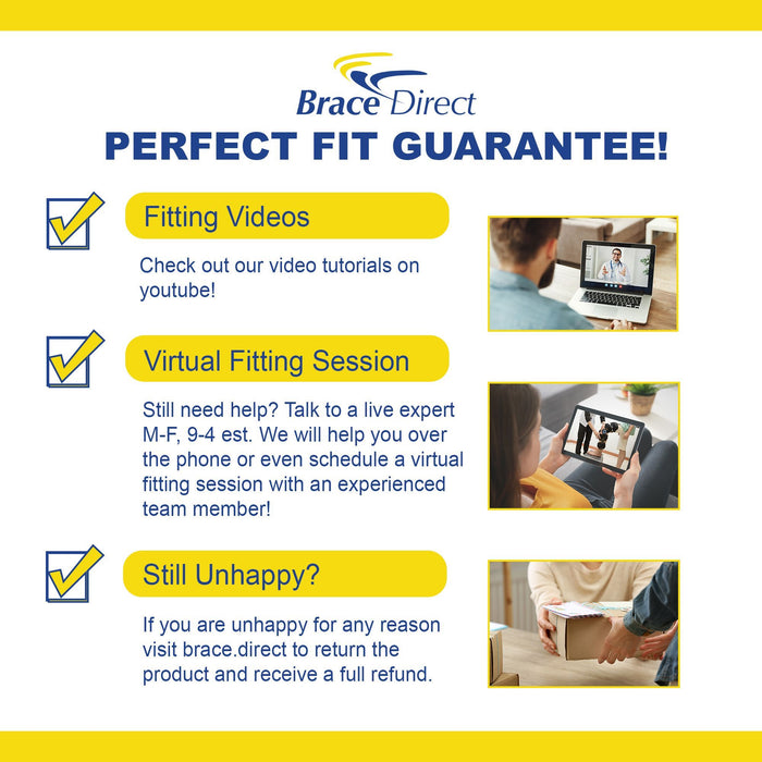 Overview of Brace Direct's Perfect Fit Guarantee and fitting assistance options.