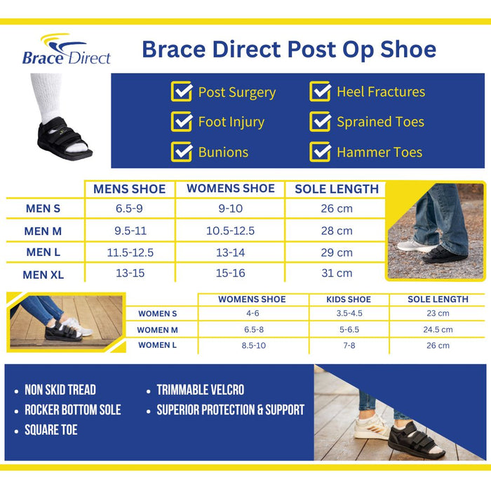 Brace Direct Post Op Shoe - Adjustable Medical Walking Shoe for Foot & Toe Surgery Recovery by Brace Direct, Men XL (US Shoe Size 13-15 / 31 cm)