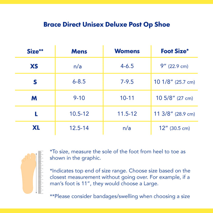 Brace Direct Unisex Deluxe Post Op Shoe sizing for men and women.