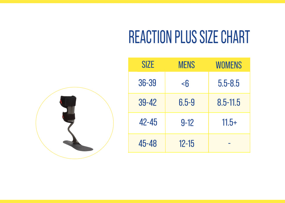 WalkOn Reaction Plus AFO sizing for men and women, by Brace Direct.