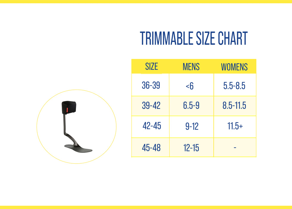 WalkOn Trimmable AFO sizing for men and women, by Brace Direct.