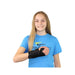 A smiling girl demonstrates the fit of the Brace Direct pediatric wrist brace.