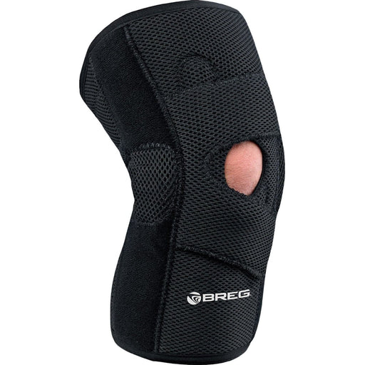 Side view of the Breg Hinged Lateral Stabilizer Soft Knee Brace by Brace Direct, isolated on white.