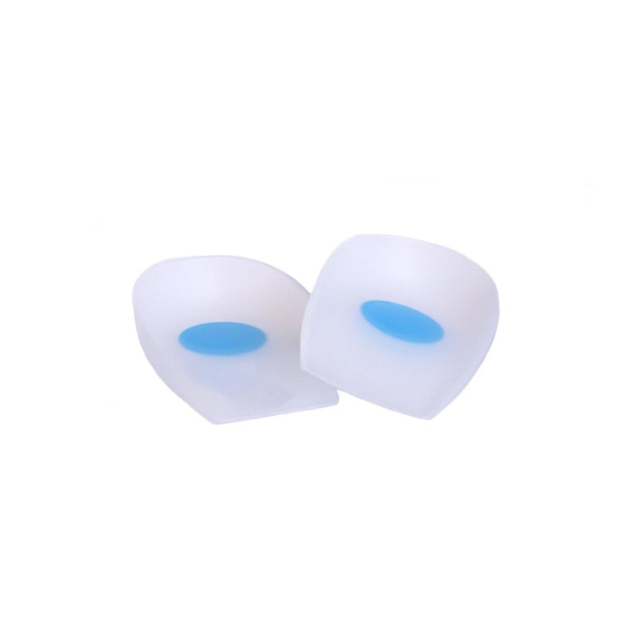 Close-up of a pair of Breg Silicone Heel Cups by Brace Direct, isolated on white.