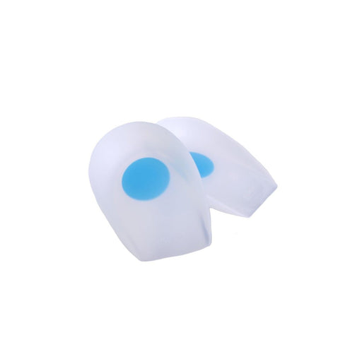 Close-up of a pair of Breg Silicone Heel Cups by Brace Direct, isolated on white.