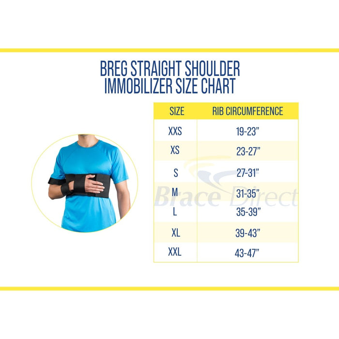 Breg Straight Shoulder Immobilizer size chart, by Brace Direct.