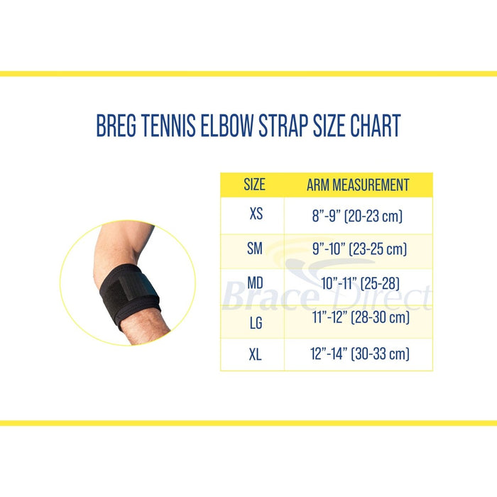 Breg Tennis Elbow Strap size chart, by Brace Direct.