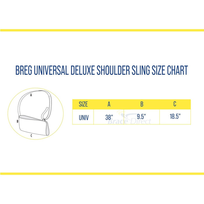 Breg Universal Deluxe Shoulder Sling size chart, by Brace Direct.
