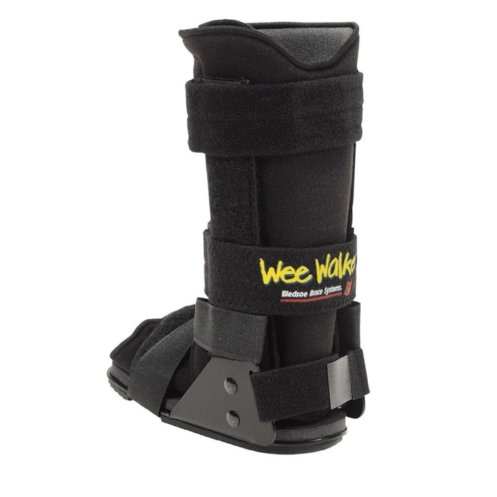 Rear view of the Breg Pediatric Wee Walker Recovery Boot by Brace Direct, isolated on white.
