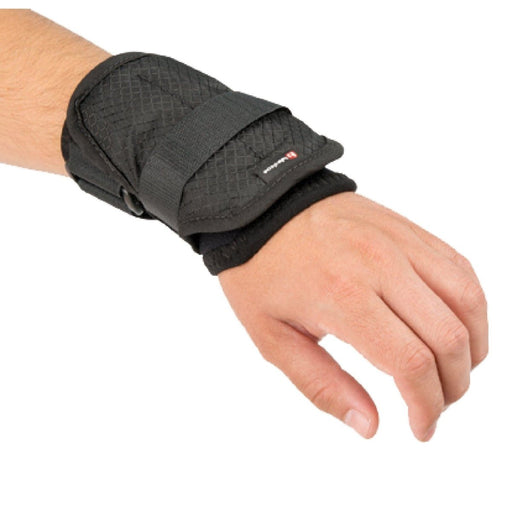 Close-up of the Breg Wrist Guard by Brace Direct, worn by a model.