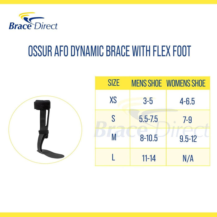 Ossur AFO Dynamic Brace with Flex Foot Design sizing for men and women, by Brace Direct.