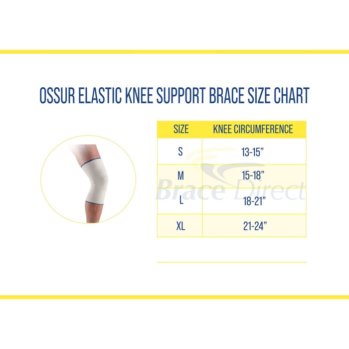 Ossur Elastic Knee Support Brace size chart, by Brace Direct.