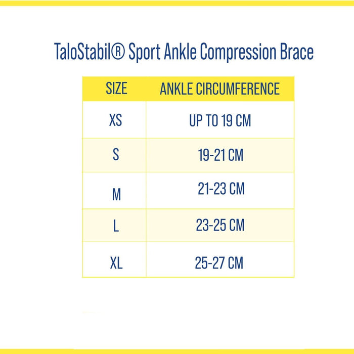 Brace Direct TaloStabil Sport Ankle Compression Brace with Figure 8 Strap size chart.